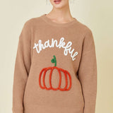 Thankful Pumpkin Embroidered Sweater