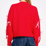 Red Bow Embellished Knit Sweater