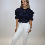 Midnight Blue Ruffle Blouse