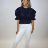 Midnight Blue Ruffle Blouse