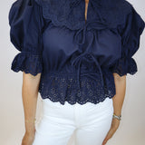 Midnight Blue Ruffle Blouse