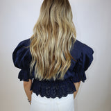 Midnight Blue Ruffle Blouse